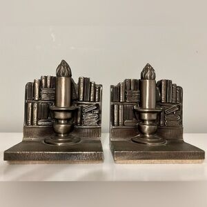 Bookends - Antique Ronson Bookends 1930's "Volumes & Candlelight"  18B